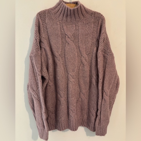 Porter Collectively Lavender Cable knit mock turtleneck sweater - Picture 1 of 8